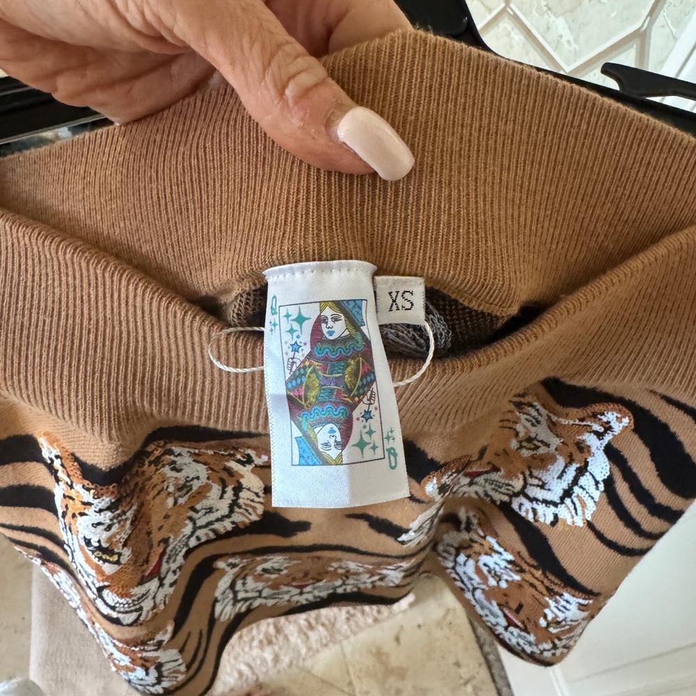 QUEEN OF SPARKLES Tan and Black Tiger Knit Skirt Set - Picture 6 of 7